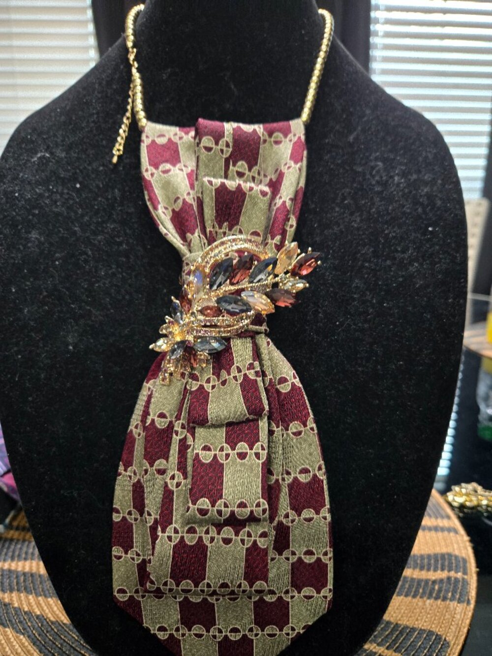 Decorative Tie Necklace with Brooch